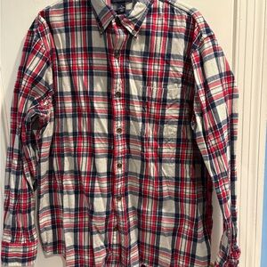 Lands' End Flannel Shirt with Red and Navy Plaid Button Down Shirt
